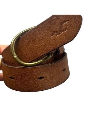 Hollister Leather Belt Antiqued Brass Buckle Boho Casual Classic Brown XS S